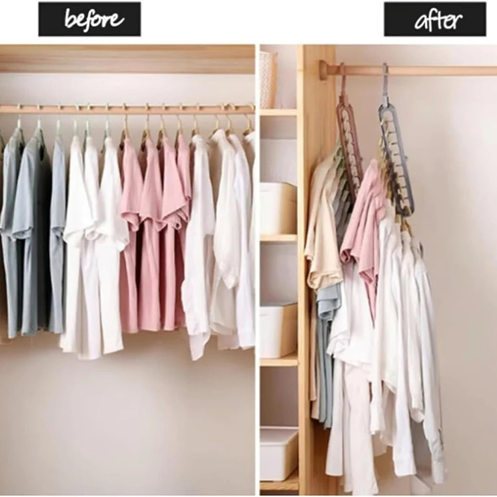 9 in 1 Holes Smart Hange Colors Random Rotate Anti-Skid Folding Hanger Multi Space Saving Heavy Duty Nine-Hole Plastic Hangers